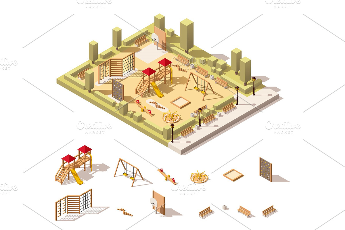Vector isometric low poly playground icon in Illustrations - product preview 8