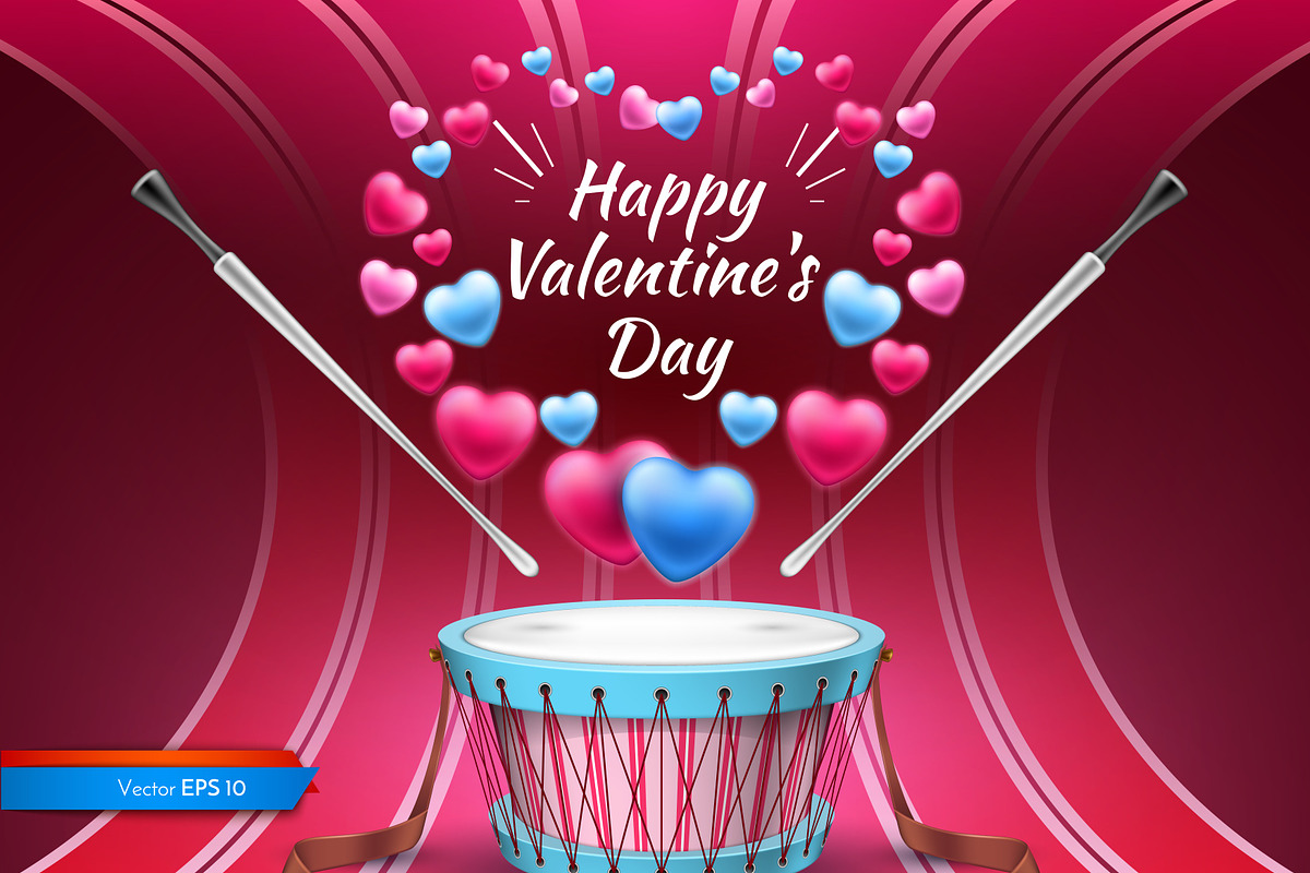 Vector realistic drum hearts instru  in Objects - product preview 8