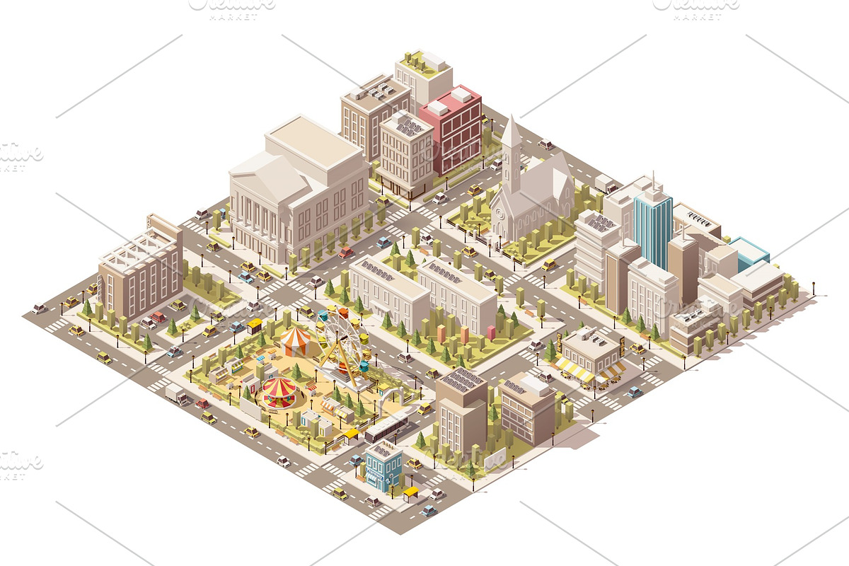 Vector isometric low poly city in Illustrations - product preview 8