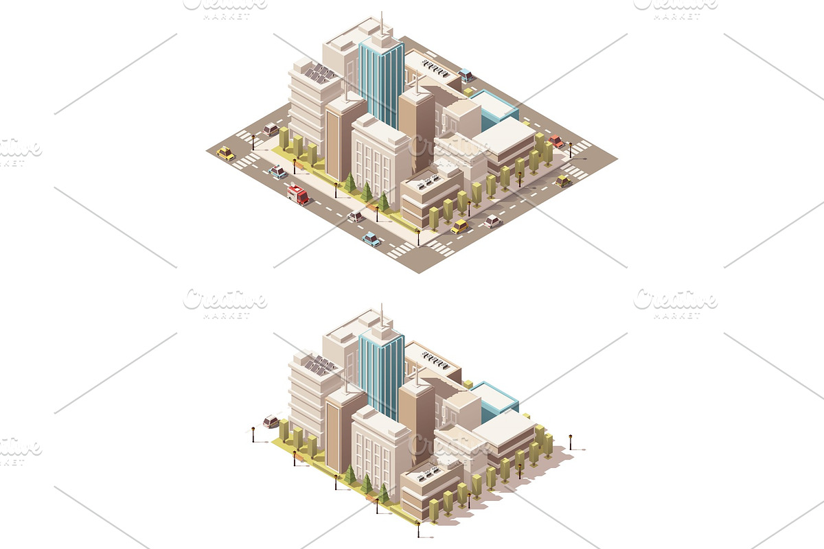 Vector isometric low poly city downtown in Illustrations - product preview 8