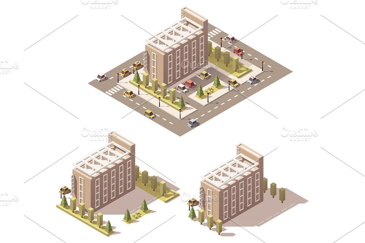 Vector isometric low poly hotel in Illustrations - product preview 8