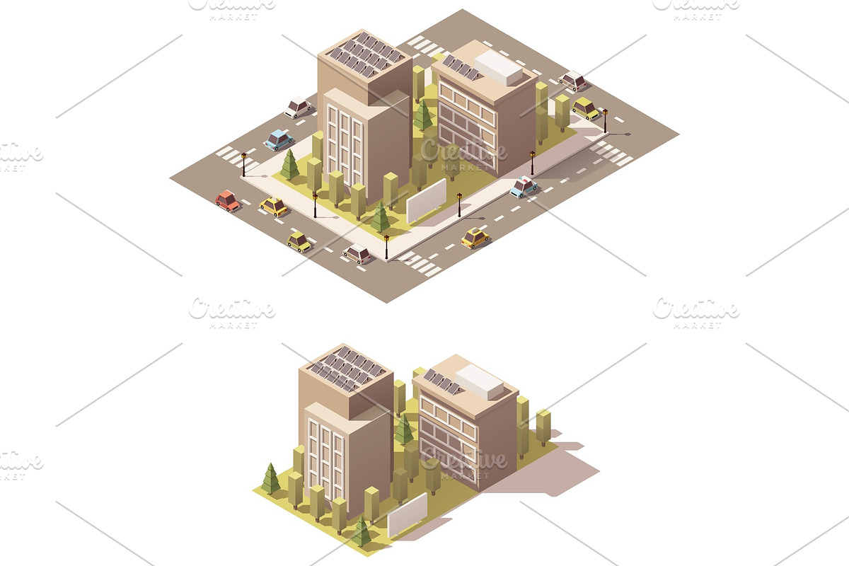 Vector isometric low poly town street in Illustrations - product preview 8