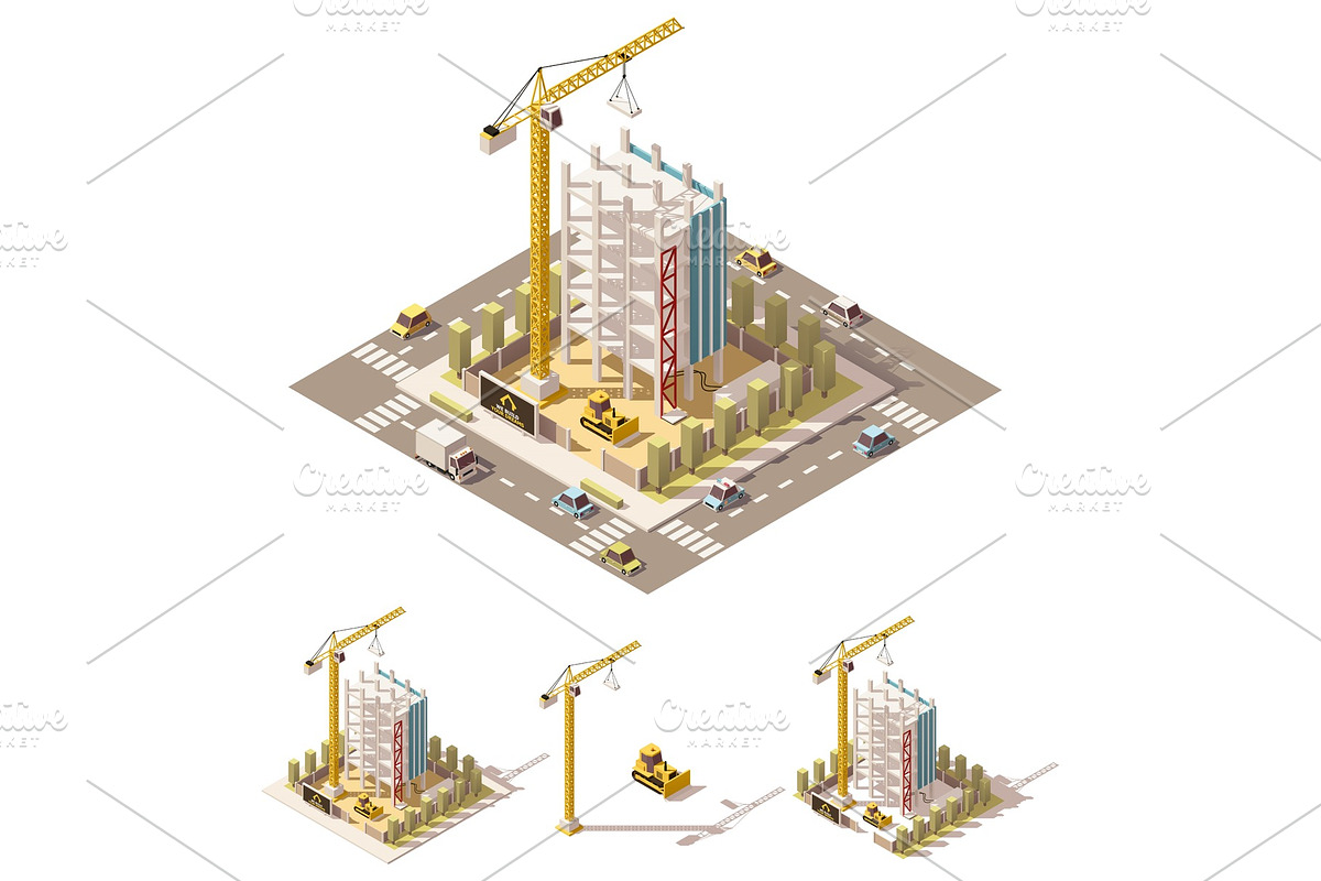 Vector isometric low poly construction site in Illustrations - product preview 8