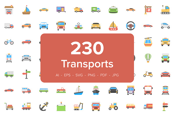 230 Transport Flat Vector Icons Set