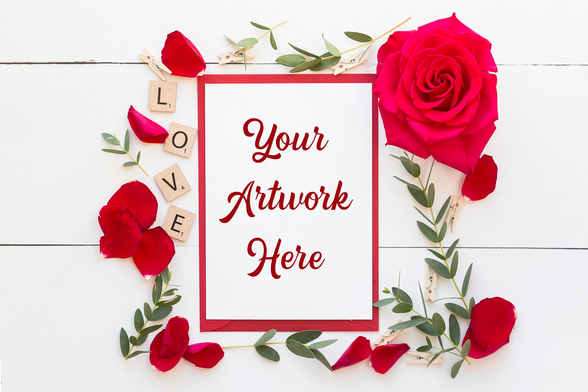 Card Mockup - red roses in Print Mockups - product preview 8