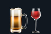 Glass of beer and wine