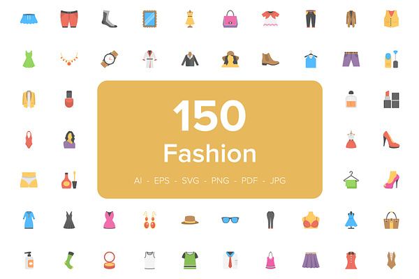 150 Fashion Flat Vector Icons