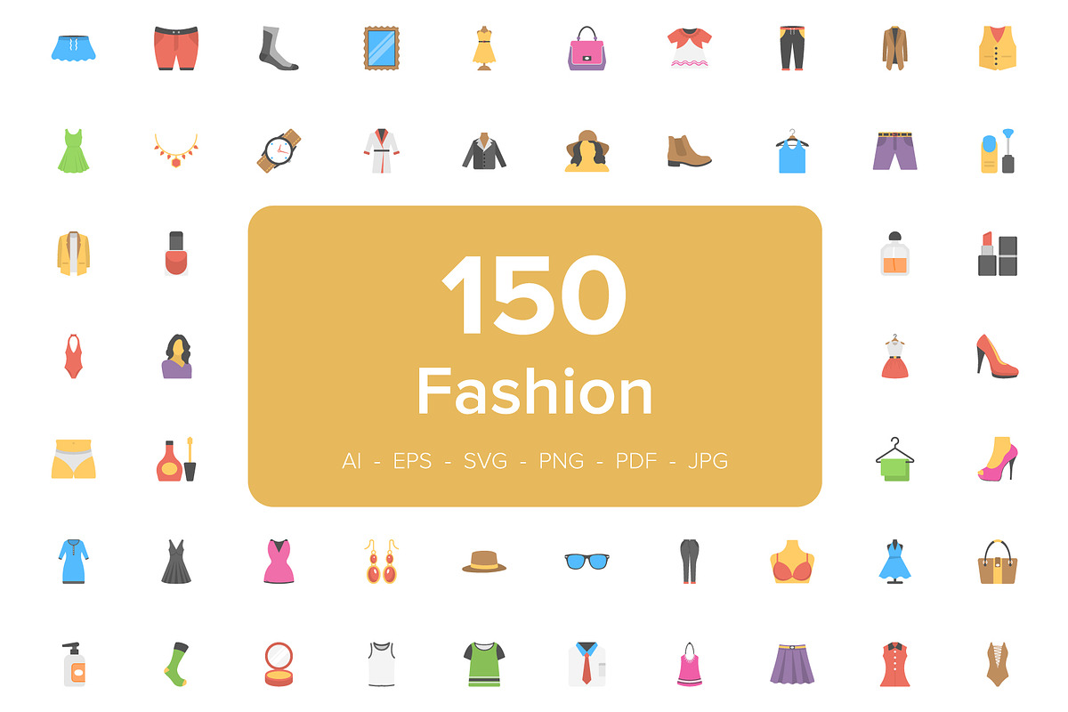 150 Fashion Flat Vector Icons in Graphics - product preview 8