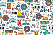 Pattern with cartoon music symbols