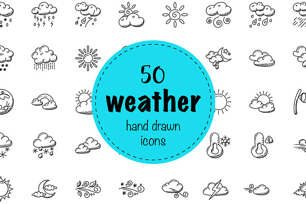 50 Hand Drawn Doodle Weather Icons