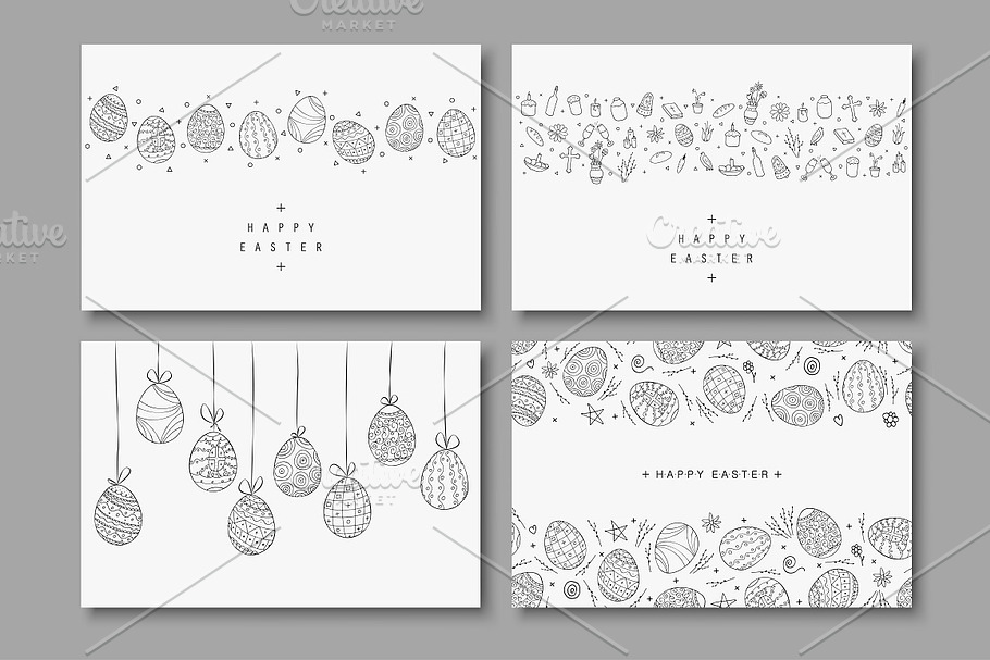 Hand drawn doodle Easter cards in Illustrations - product preview 8