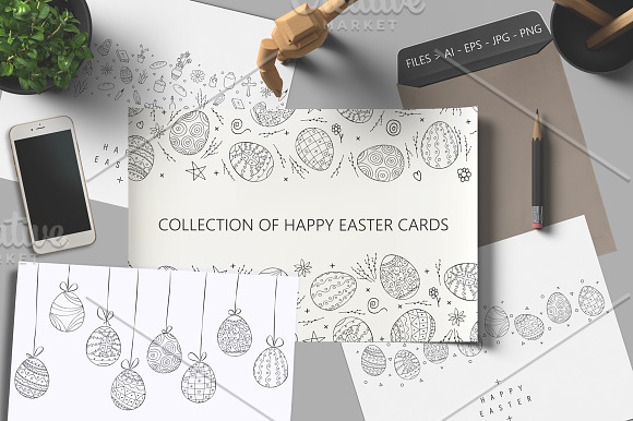 Hand drawn doodle Easter cards in Illustrations - product preview 1