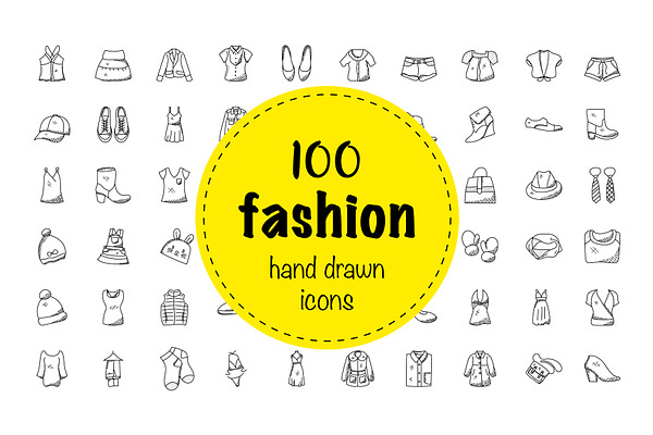  100 Hand Drawn Doodle Fashion Icons