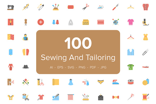 Flat Sewing And Tailoring Tool Icons