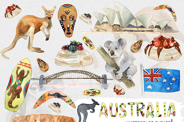 Watercolor Australia Travel Clipart
