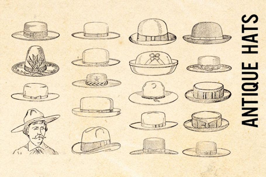 Vintage Retro Hats Clip Art in Illustrations - product preview 8