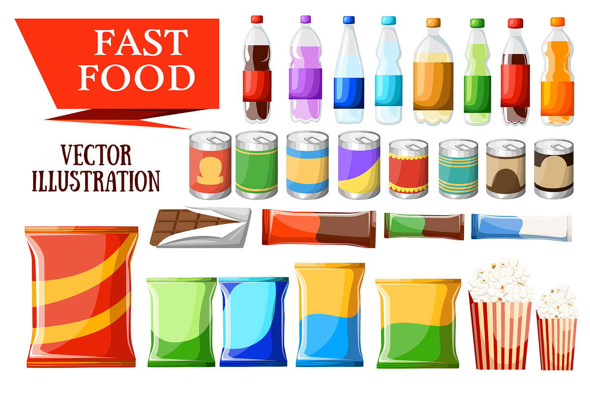 Fast food snacks and drinks flat in Objects - product preview 8