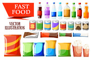 Fast food snacks and drinks flat