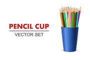 Pencil cup. Vector set. 