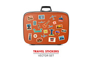 Travel stickers and suitcase. 