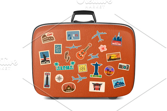Travel stickers and suitcase.  in Illustrations - product preview 1