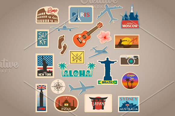 Travel stickers and suitcase.  in Illustrations - product preview 2