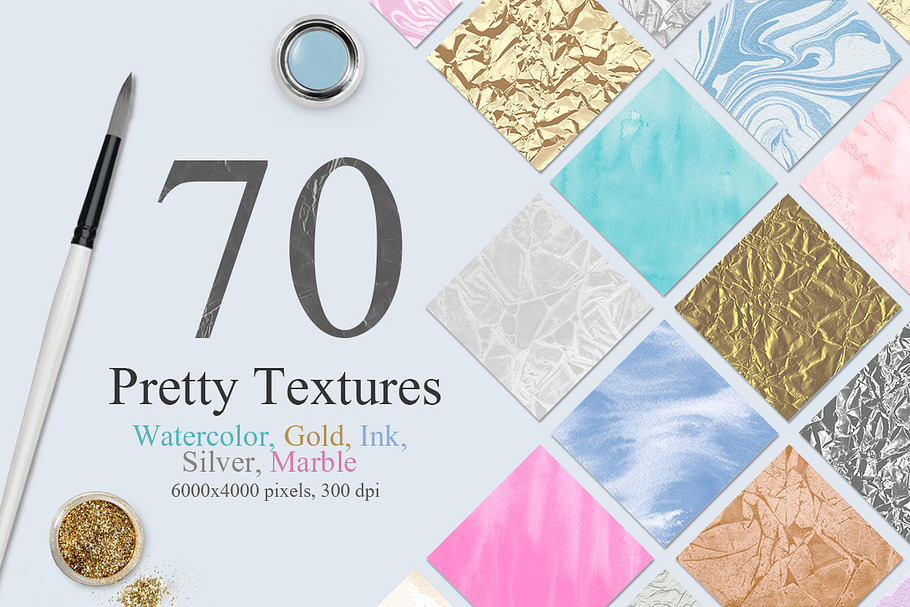 70 Watercolor, Gold, Marble Textures