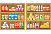 Shelves products in the supermarket