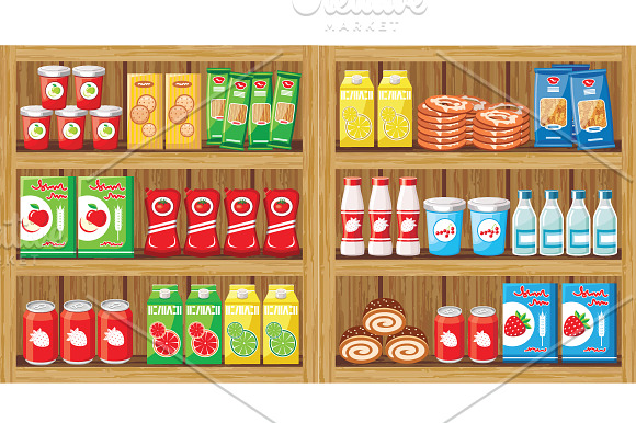 Shelves products in the supermarket in Illustrations - product preview 1