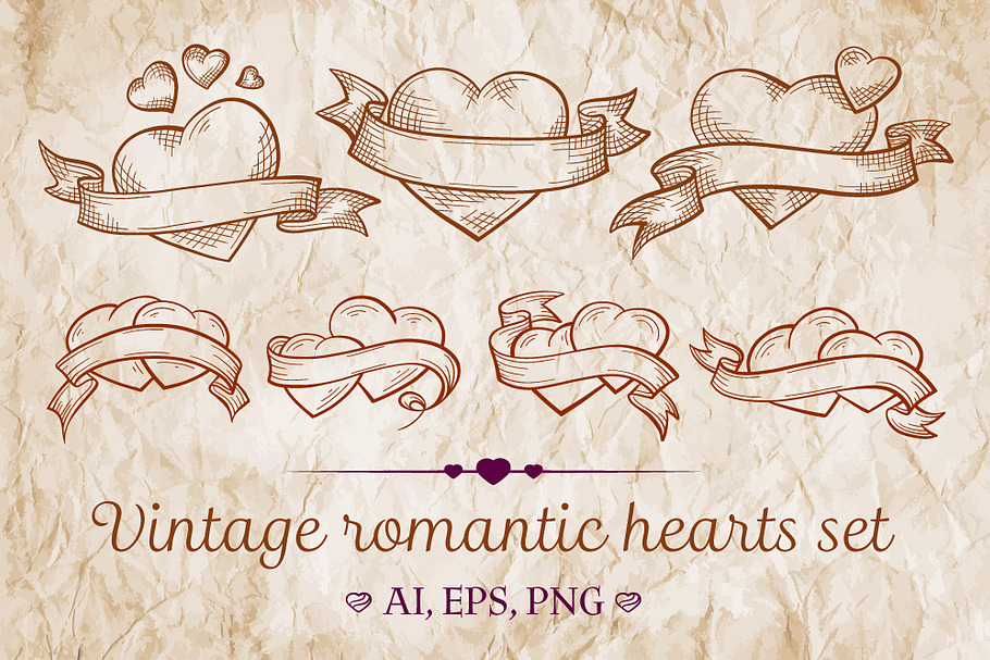 Vintage romantic  hearts set in Objects - product preview 8