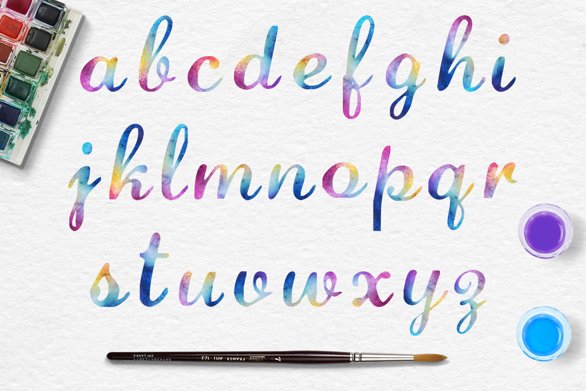 Rainbow Watercolor PNG Font in Graphics - product preview 8