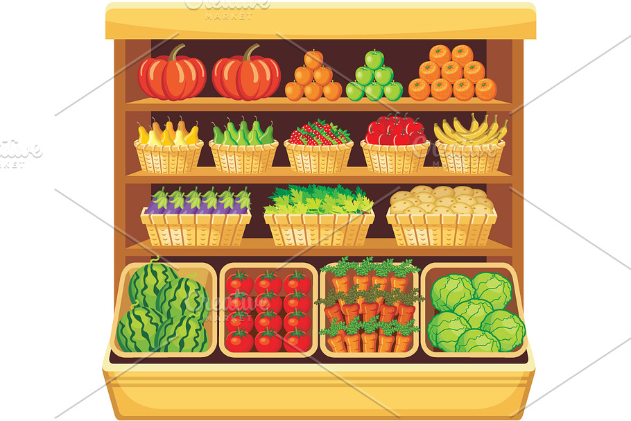 Shelves fruits and vegetables in Illustrations - product preview 8