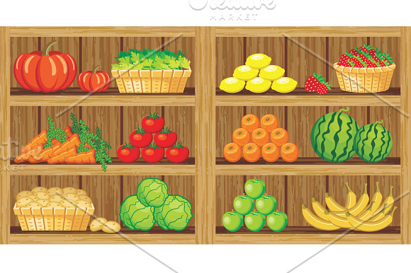 Shelves fruits and vegetables in Illustrations - product preview 2