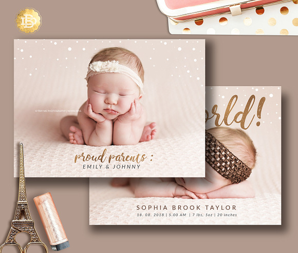 Baby Newborn Annoucement Card BA001 in Card Templates - product preview 1