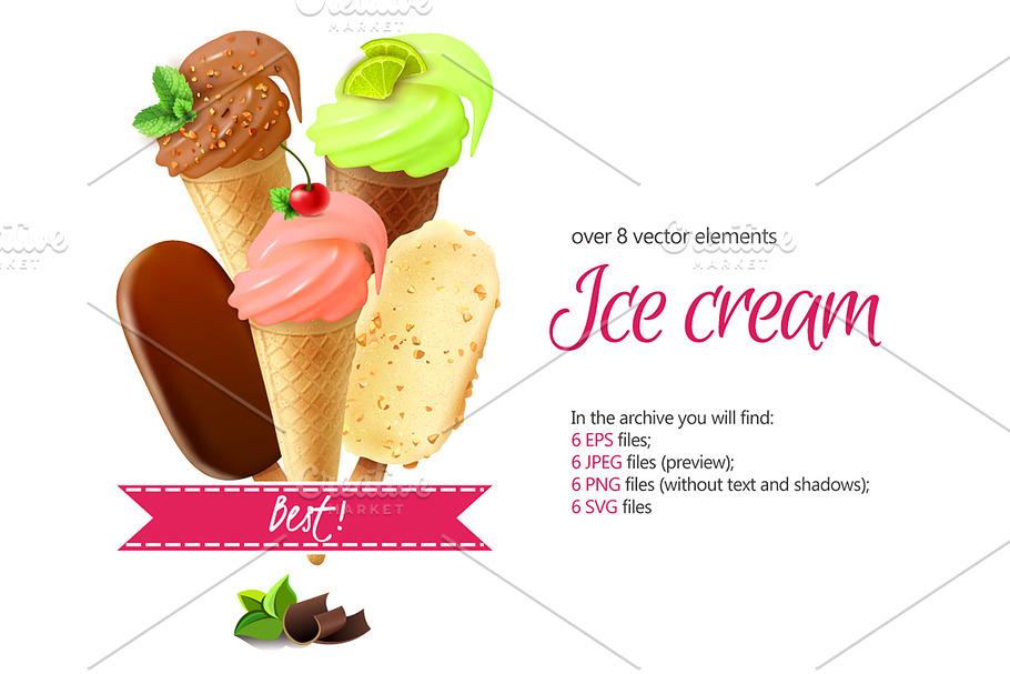 Ice Cream Realistic Set in Illustrations - product preview 8