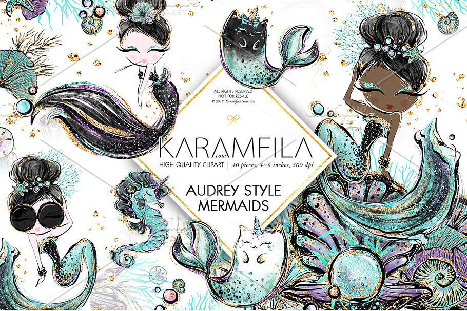Audrey Hepburn Style Mermaids in Illustrations - product preview 8