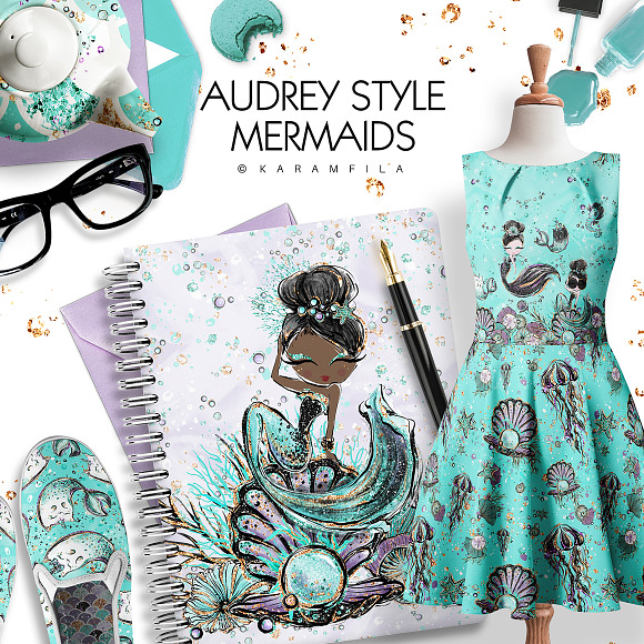 Audrey Hepburn Style Mermaids in Illustrations - product preview 5