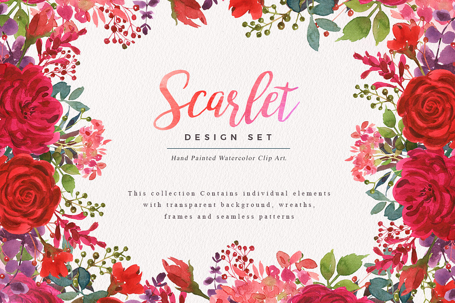 Scarlet Watercolor Clip Art Set in Illustrations - product preview 8