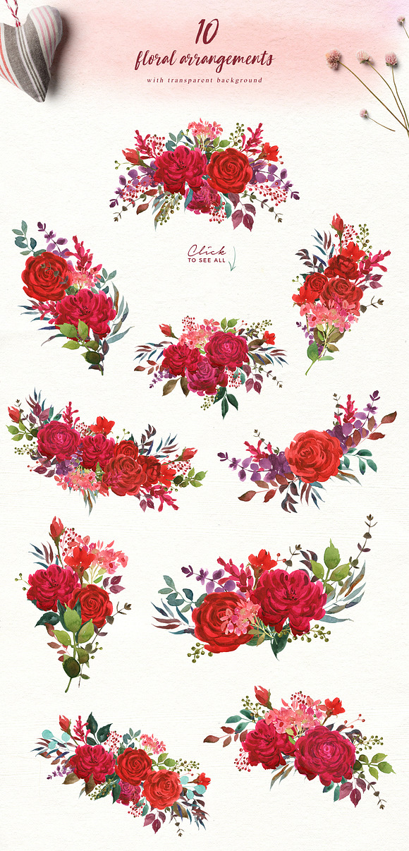 Scarlet Watercolor Clip Art Set in Illustrations - product preview 1