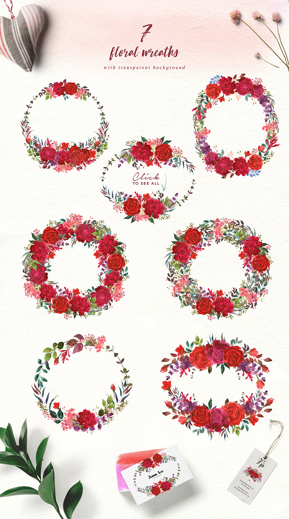 Scarlet Watercolor Clip Art Set in Illustrations - product preview 2