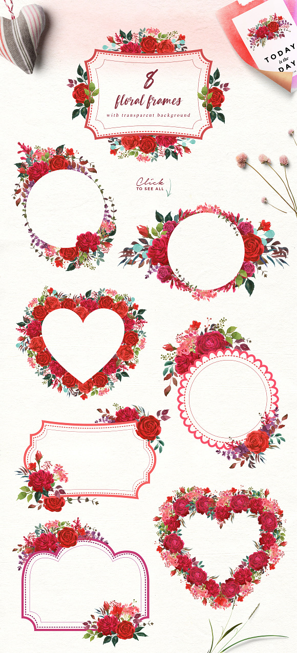 Scarlet Watercolor Clip Art Set in Illustrations - product preview 3