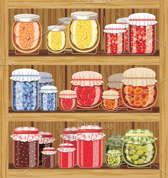 Jars of different shapes and jam. in Illustrations - product preview 1