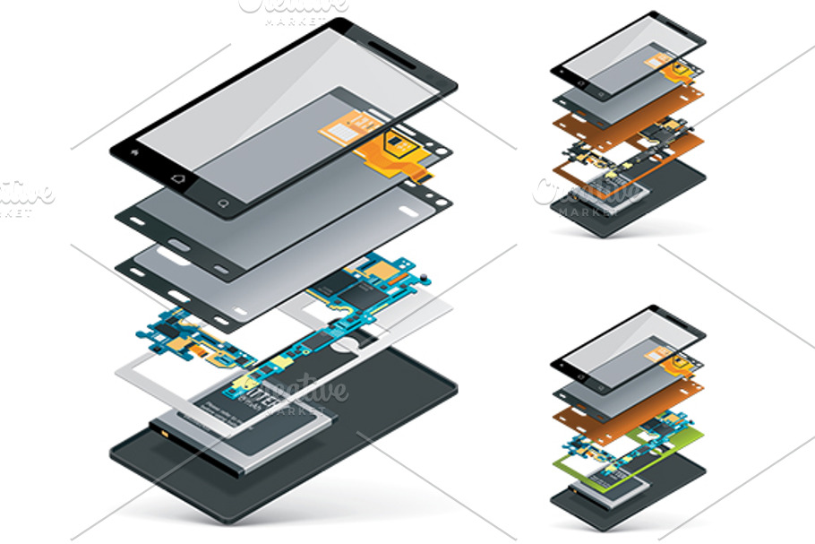 Isometric smartphone cutaway in Illustrations - product preview 8