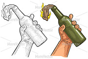 Male hand holding Molotov Cocktail