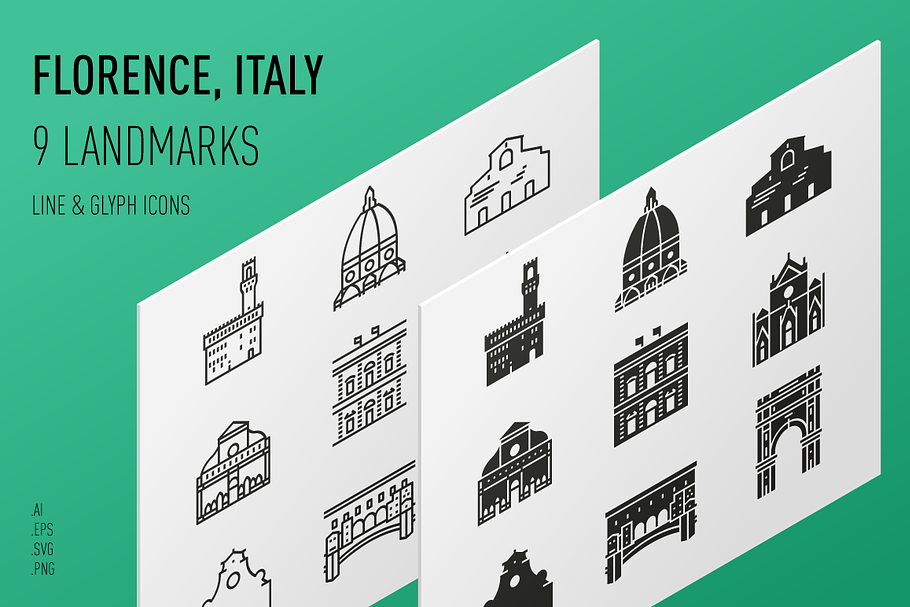 Landmarks of Italy - Florence in Glyph Icons - product preview 8