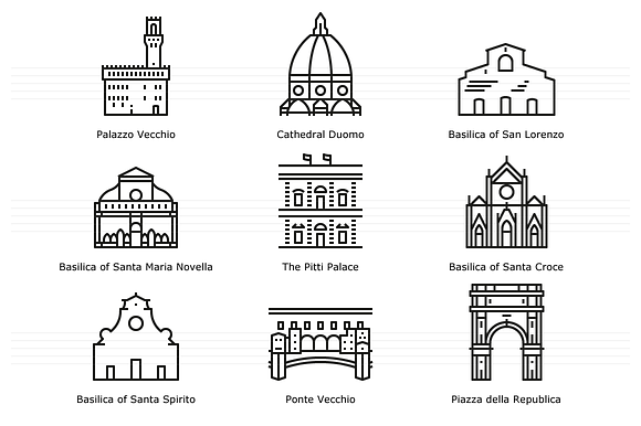 Landmarks of Italy - Florence in Glyph Icons - product preview 1