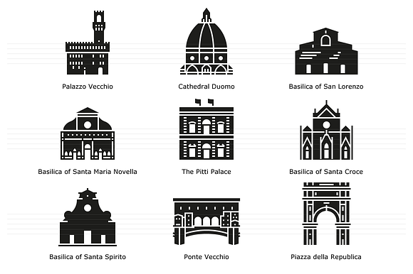 Landmarks of Italy - Florence in Glyph Icons - product preview 2