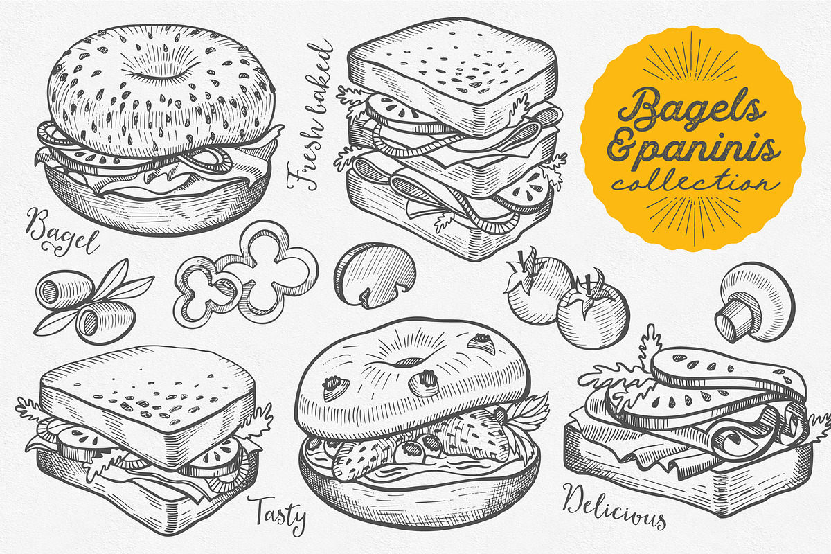 Bagels & Paninis hand-drawn graphic in Illustrations - product preview 8