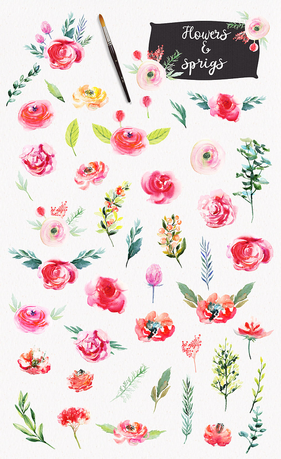Watercolor Bright Flowers in Illustrations - product preview 1
