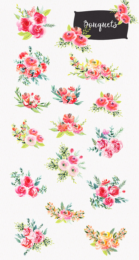 Watercolor Bright Flowers in Illustrations - product preview 3
